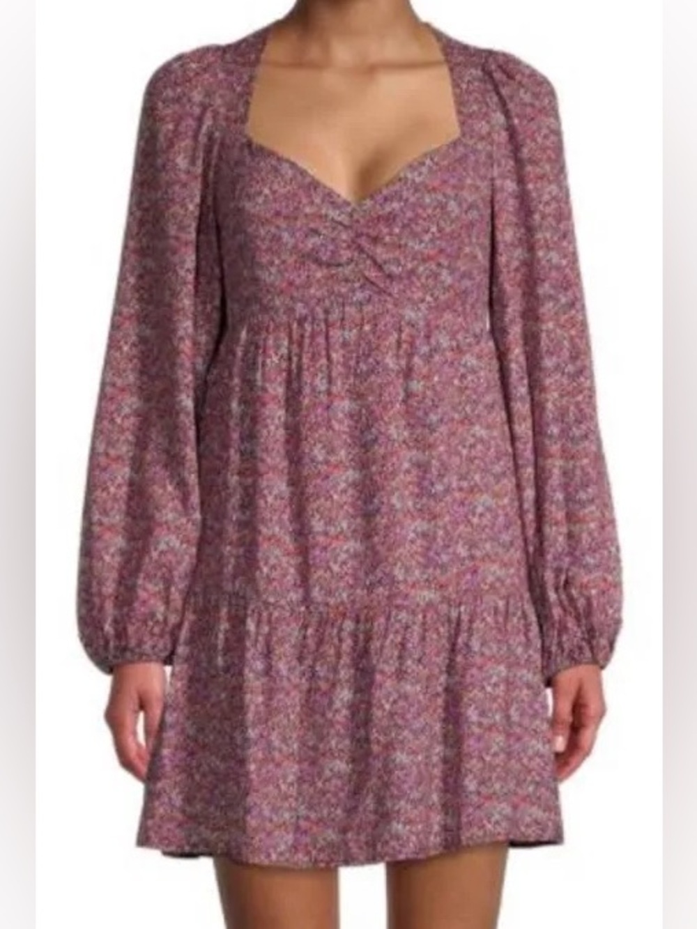 AFRM Mauve Floral Long-Sleeve Mini Dress